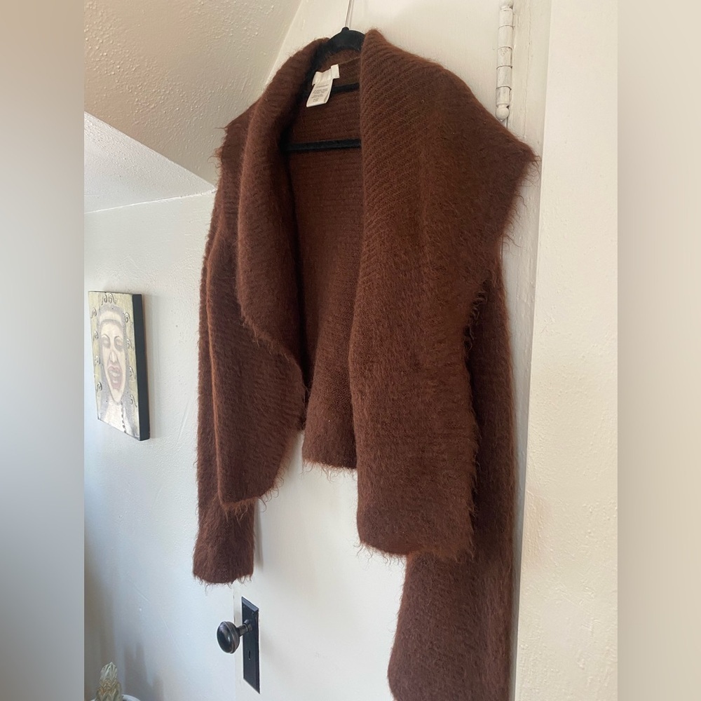 Nicole Farhi Cozy Brown Mohair Blend Shawl Collar Cardigan Sweater Size 8 - Picture 2 of 4